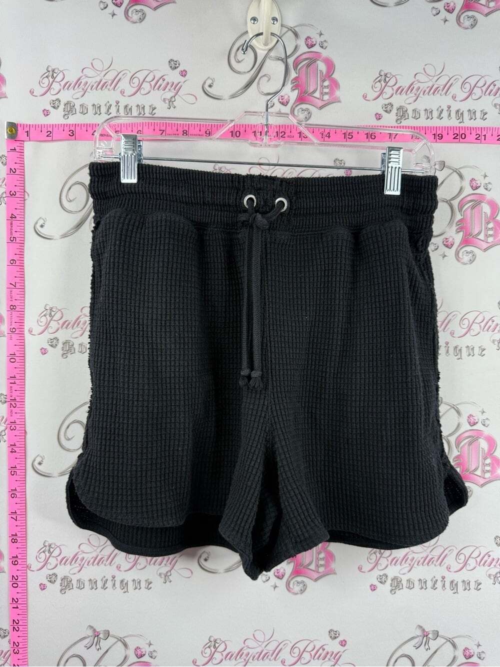 aerie shorts thermal Black Waffle-Knit Drawstring Athletic Shorts